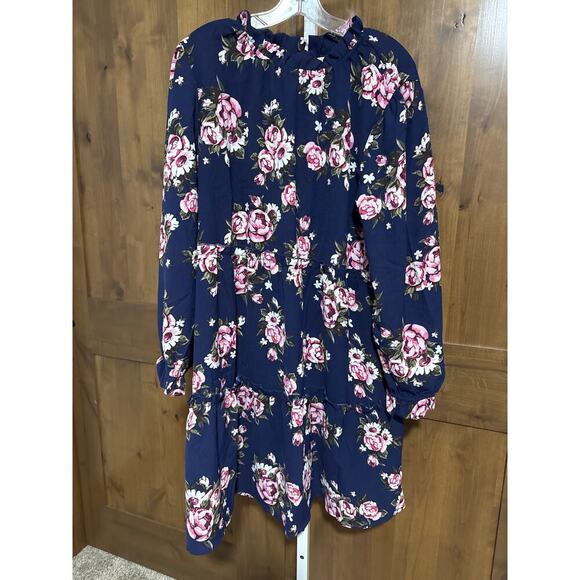 Lularoe Annabelle ruffle tiered knee length blue floral dress long sleeves, XL - Picture 1 of 3
